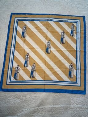 Vintage Blue and Gold Illustrated Couple Silk Scarf